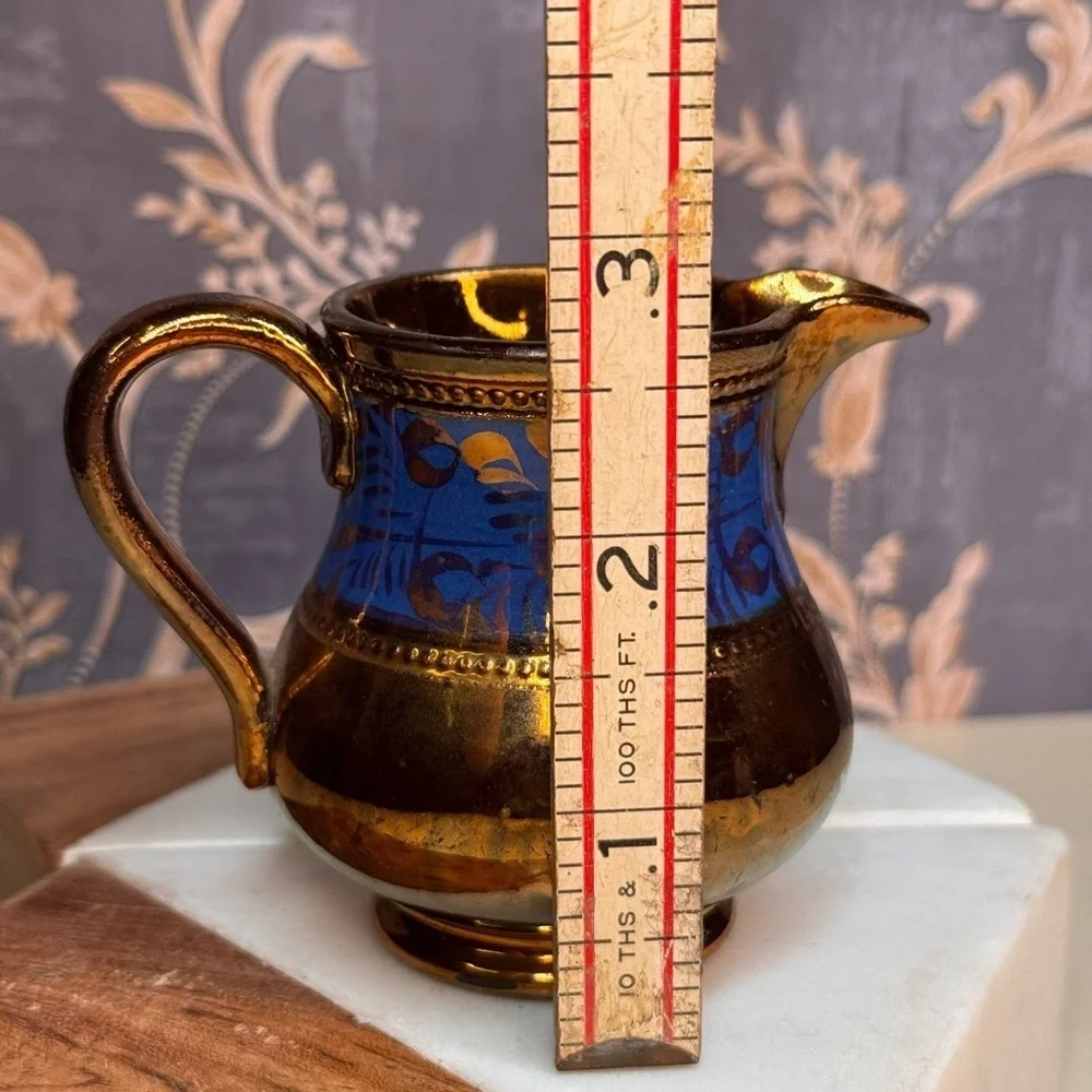 Antique 19th Century English Copper Luster Blue Floral Band Creamer Lot B